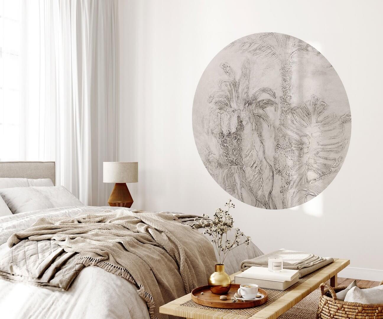 Mural okrągły tropikalne liście Wall Art Esotico Beige Koło