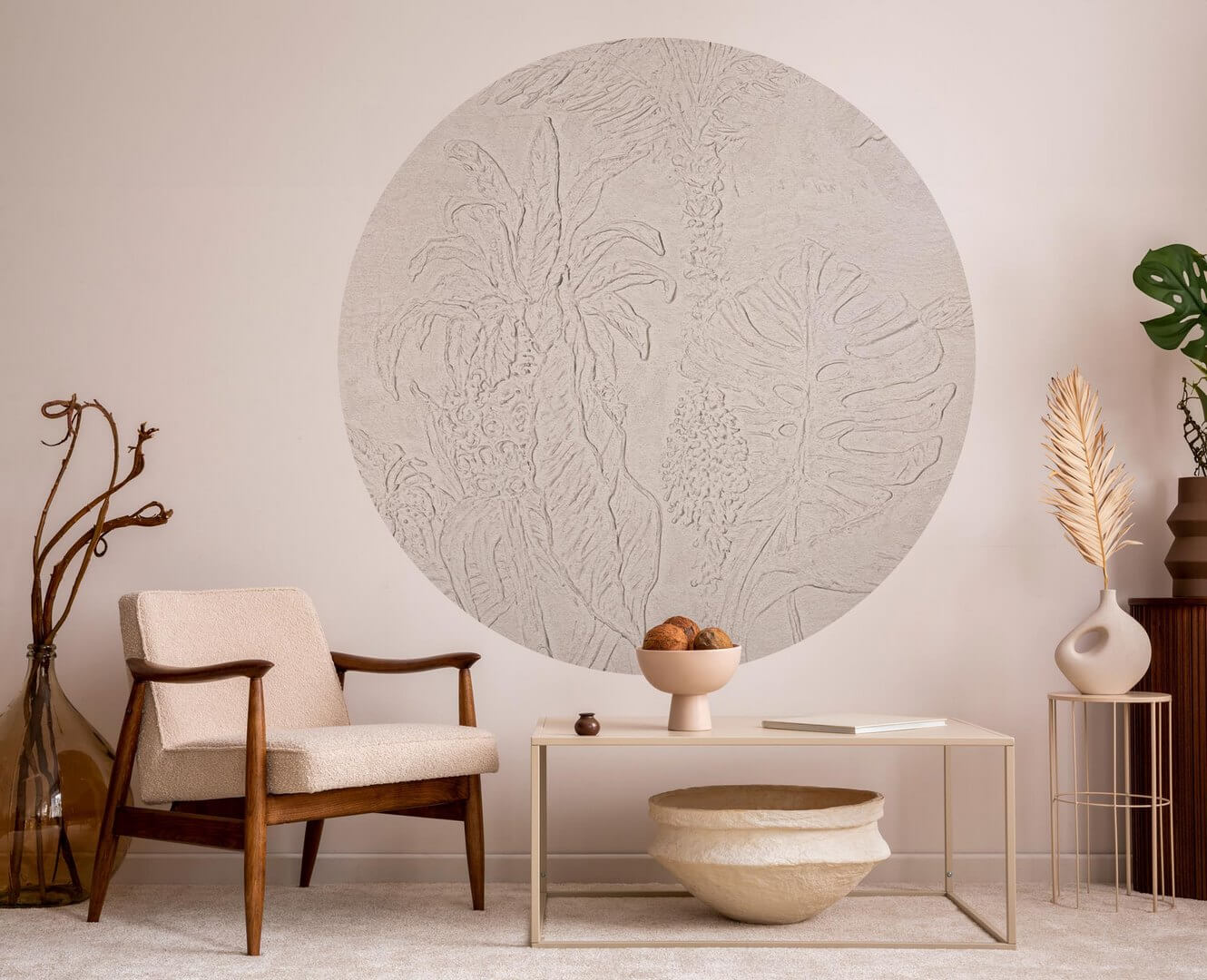 Mural okrągły tropikalne liście Wall Art Esotico Koło