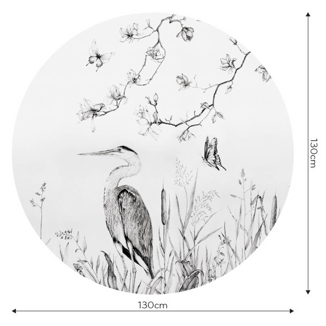 Mural okrągły botaniczny z czaplą Wall Art Heron Koło