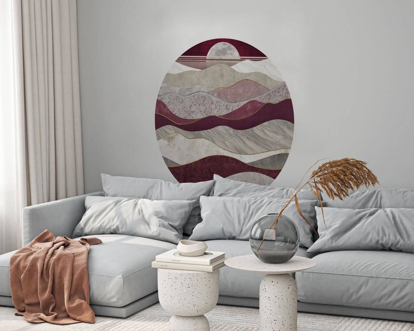 Mural okrągły abstrakcyjne fale Wall Art Merlot Koło