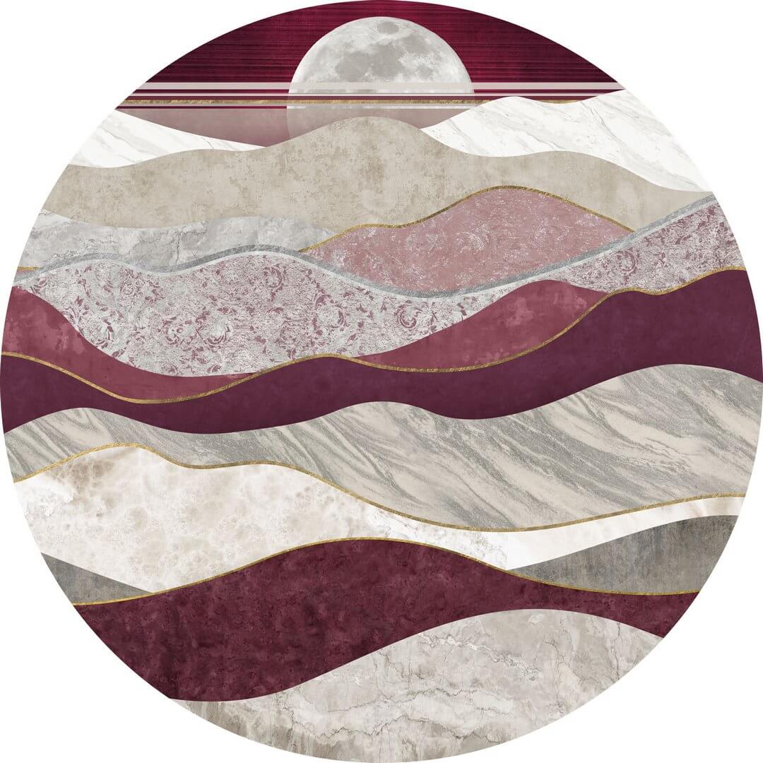 Mural okrągły abstrakcyjne fale Wall Art Merlot Koło