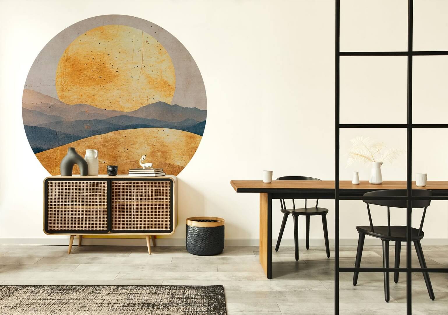 Mural okrągły abstrakcyjne fale i słońce Wall Art Oka Koło