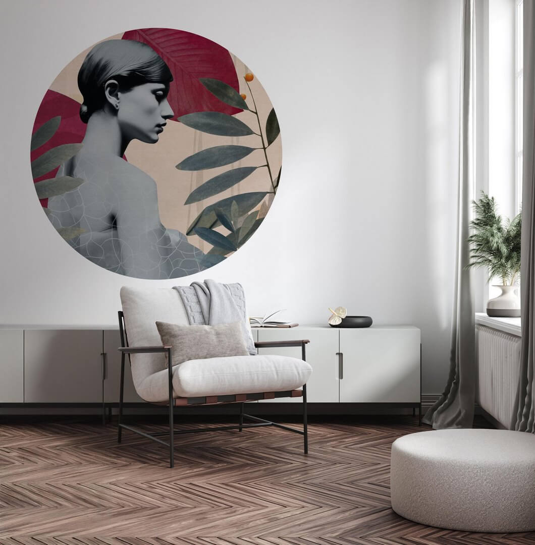 Mural okrągły portret kobiety Wall Art Onna Burgundy Koło