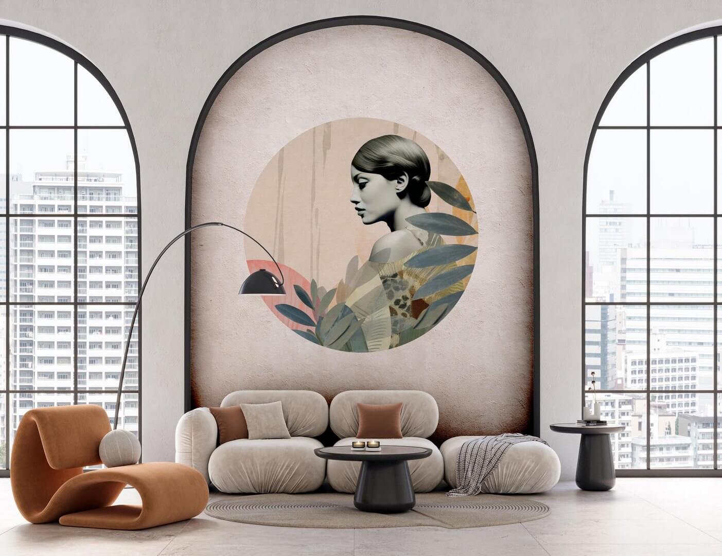 Mural okrągły portret kobiety Wall Art Onna Olive Koło