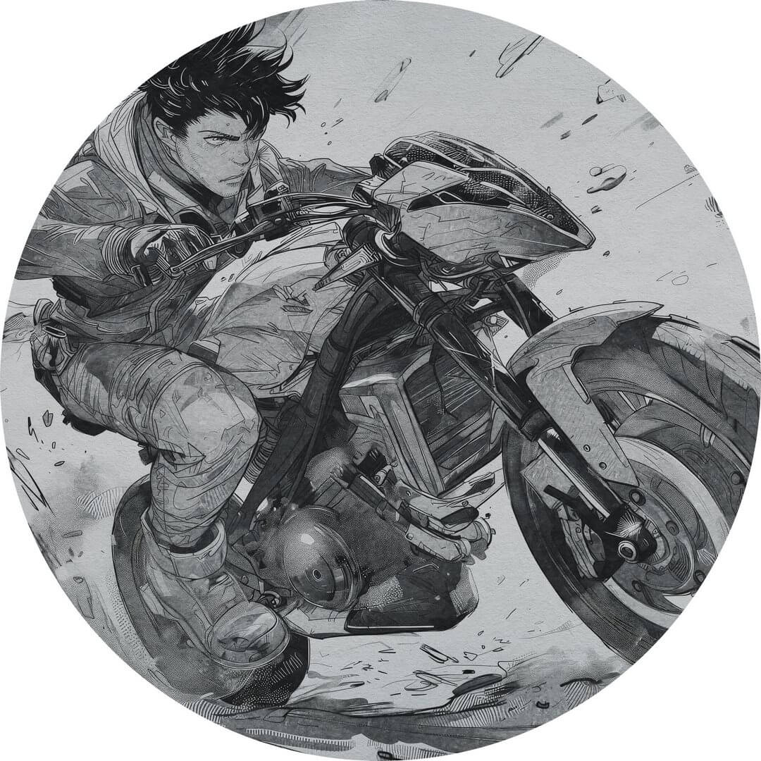Mural okrągły motocyklista anime Wall Art Raida Koło