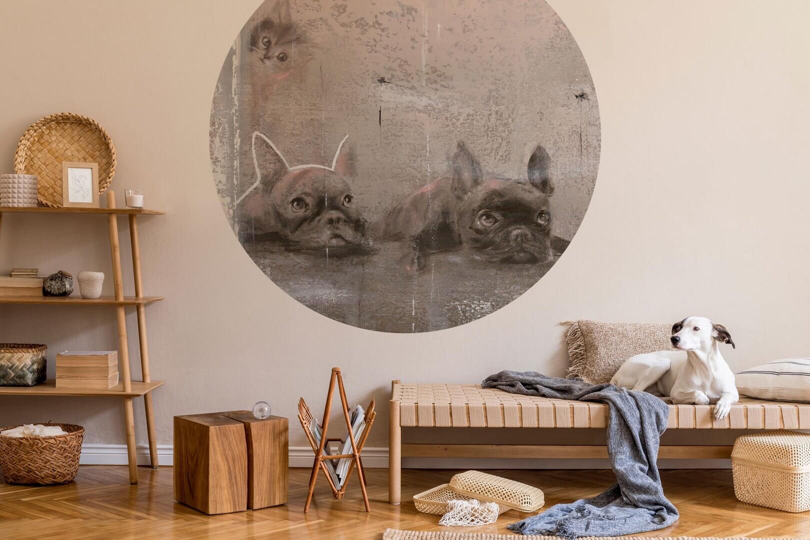 Mural okrągły artystyczny z psami i kotem Wall Art Siesta Koło