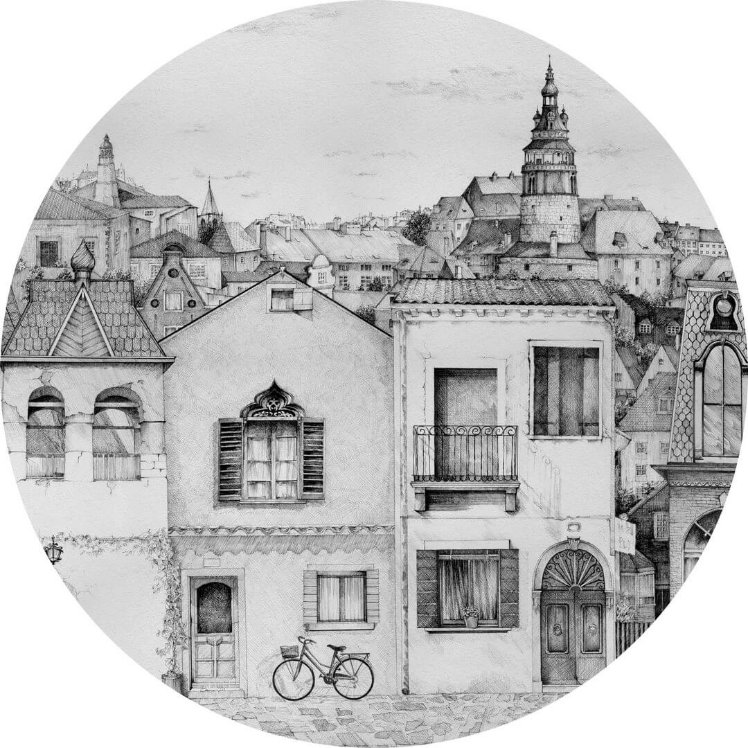 Mural okrągły zabytkowe miasto Wall Art Vichy Koło