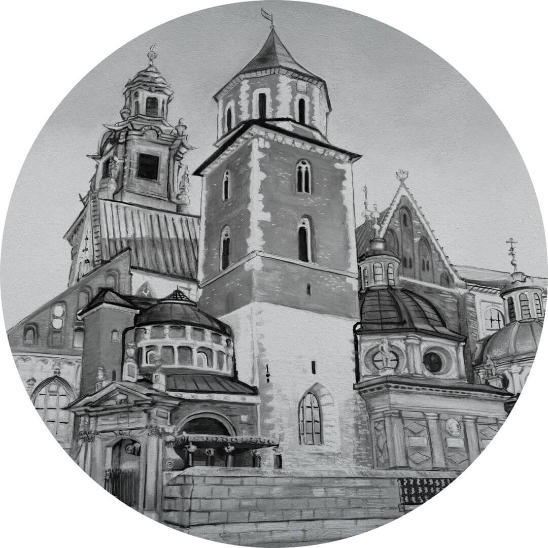 Mural okrągły architektura Wawelu Wall Art Wawel Koło