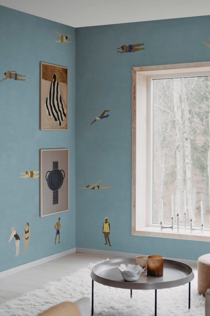 Fototapeta pływacy pływaczki Rebel Walls R20632 Swimmers Blue Fine Little Day