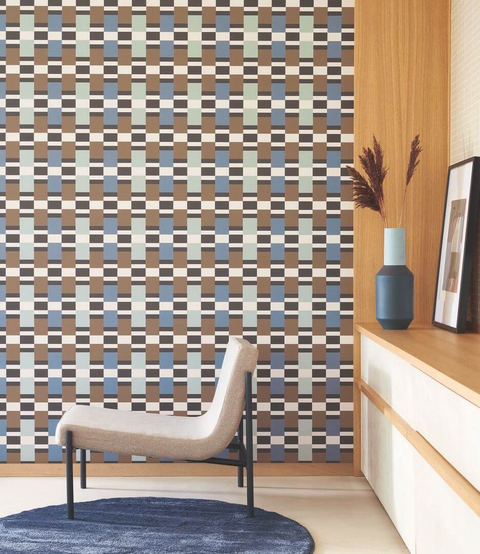 Tapeta geometryczna w stylu retro Casadeco GAME 200628668 Chess Game Color Game