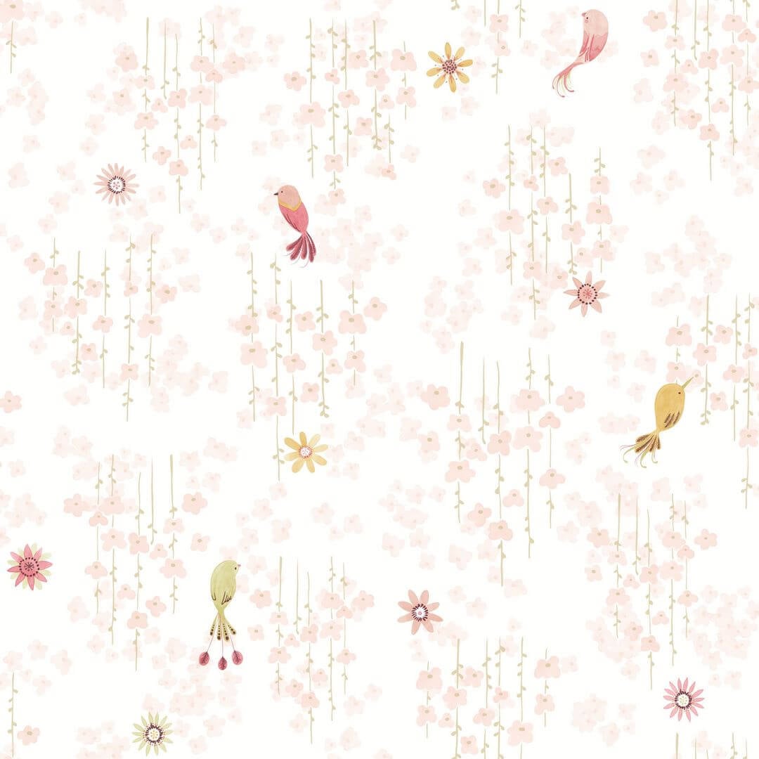 Tapeta ptaszki i kwiatki Casadeco OUTD 200784343 Tropical Birds Once Upon A Time 2