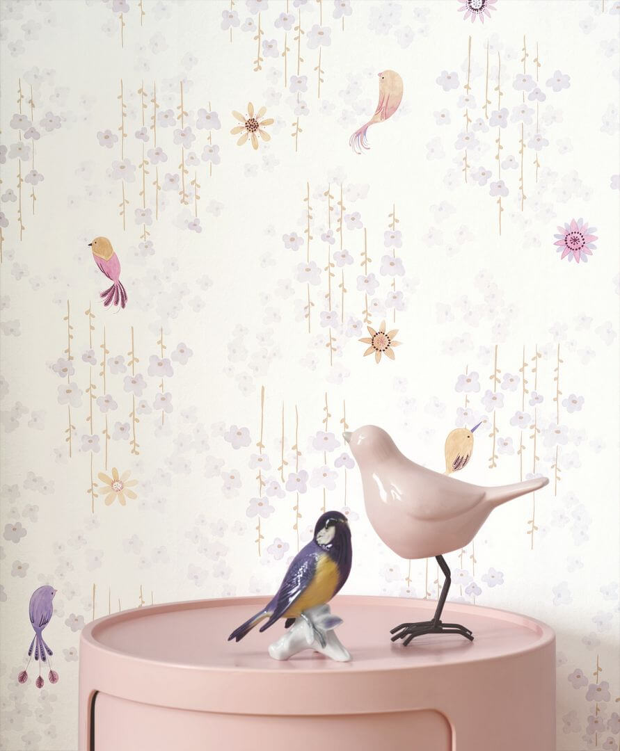 Tapeta ptaszki i kwiatki Casadeco OUTD 200785775 Tropical Birds Once Upon A Time 2