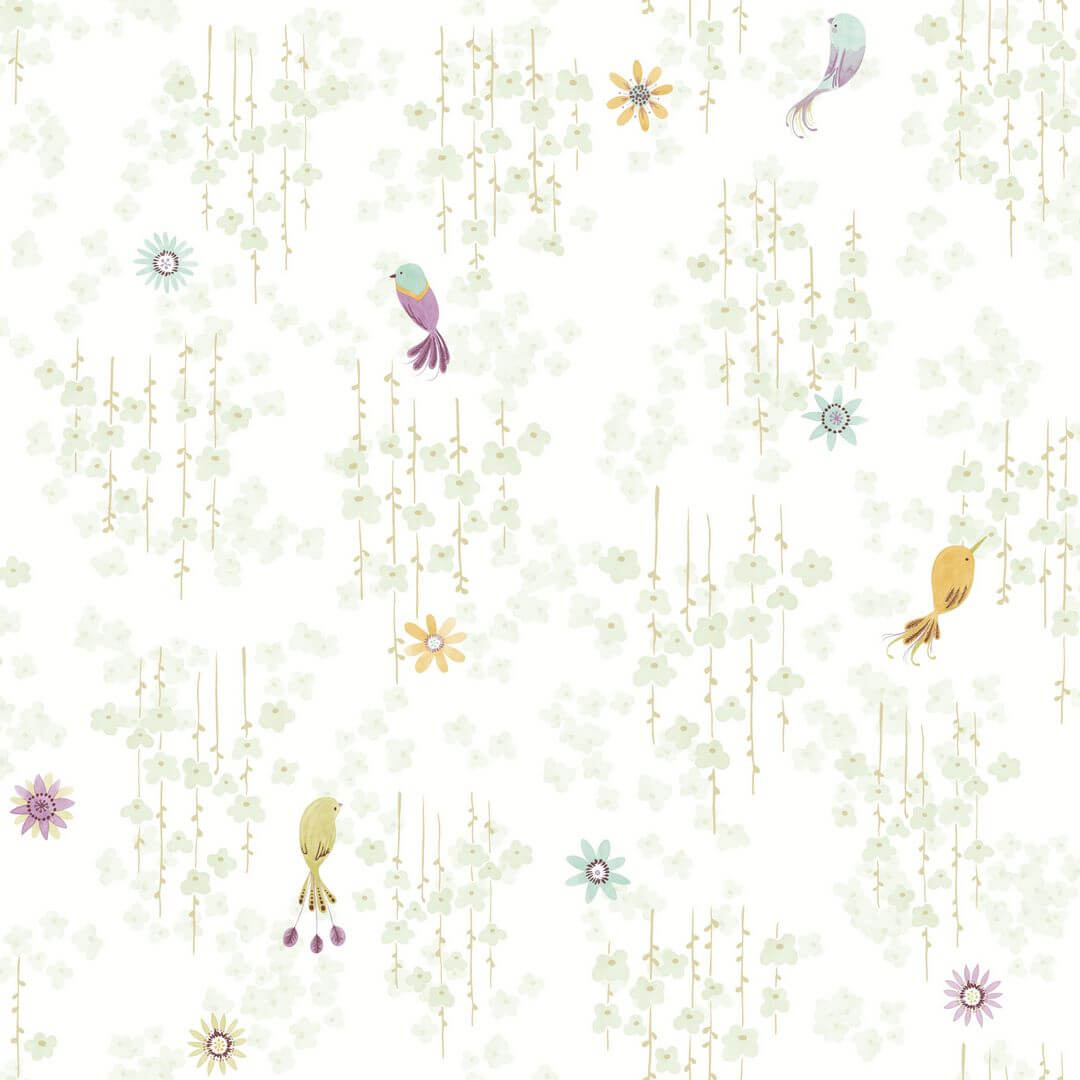 Tapeta ptaszki i kwiatki Casadeco OUTD 200787117 Tropical Birds Once Upon A Time 2