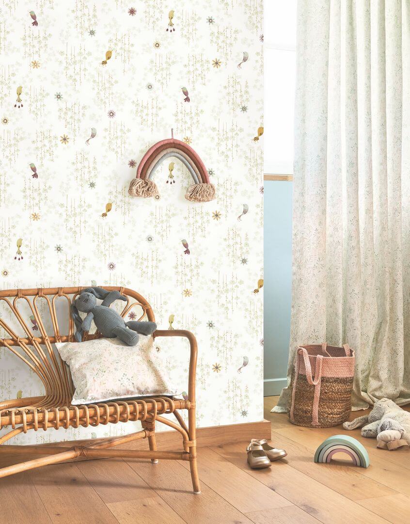 Tapeta ptaszki i kwiatki Casadeco OUTD 200787117 Tropical Birds Once Upon A Time 2