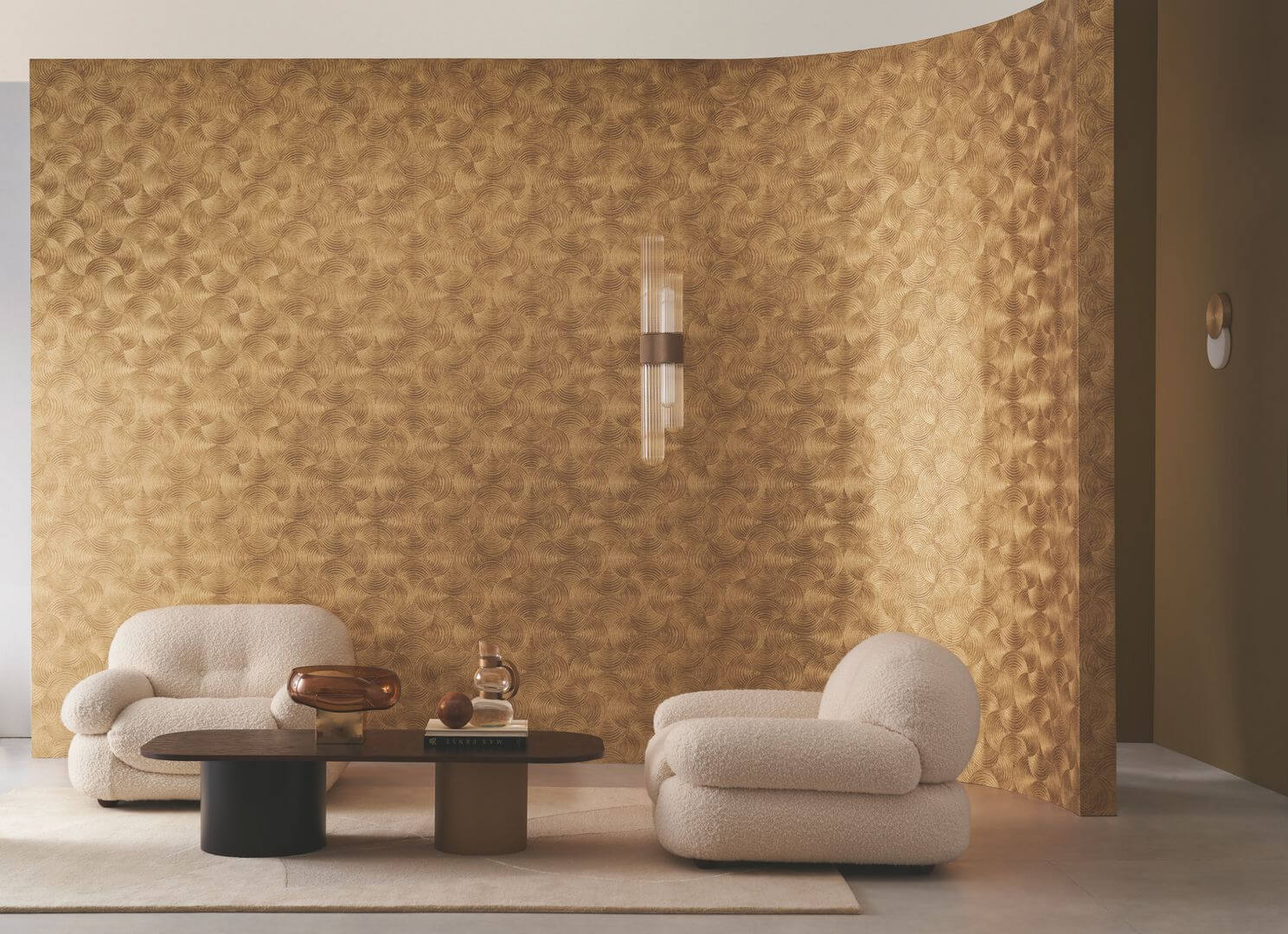 Tapeta zaokrąglone palmety na metalicznej folii Casamance 76620202 Aphelie Magnitude – Textures