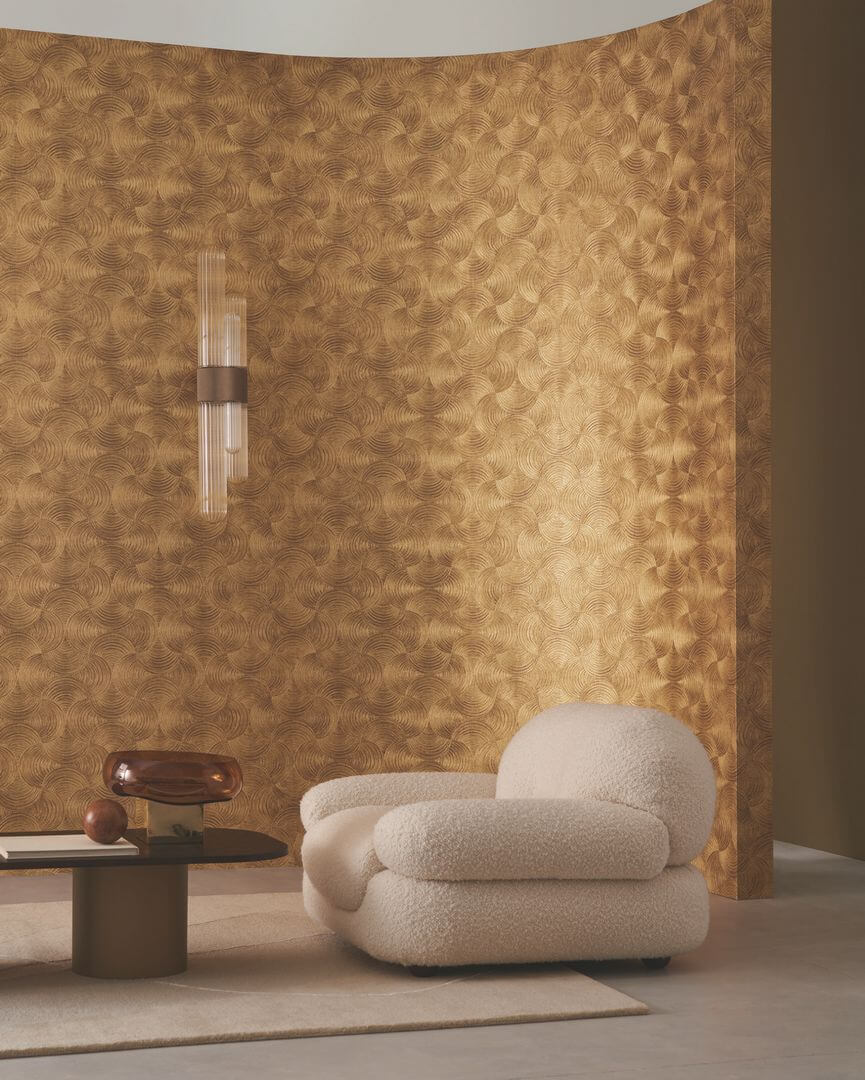 Tapeta zaokrąglone palmety na metalicznej folii Casamance 76620304 Aphelie Magnitude – Textures