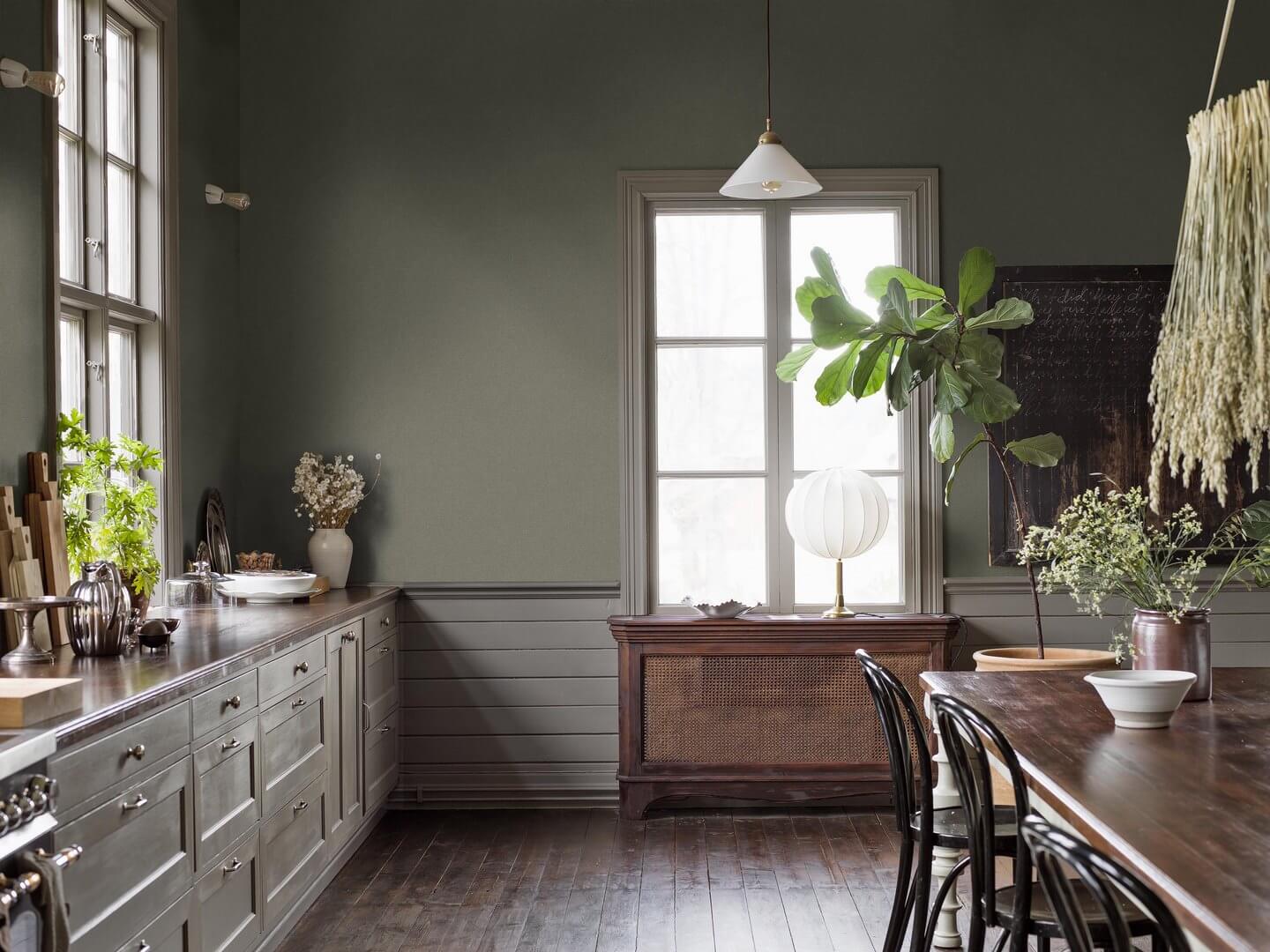 Tapeta minimalistyczna imitująca tkaninę Boras Tapeter 6130 Canvas Olive Shades