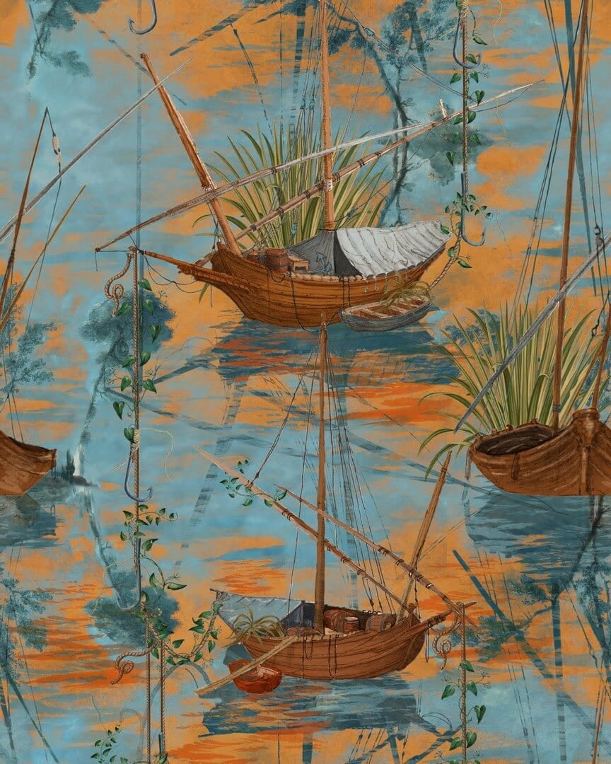 Tapeta łódki Mind The Gap WP20724 MOORED BOATS The Wetlands