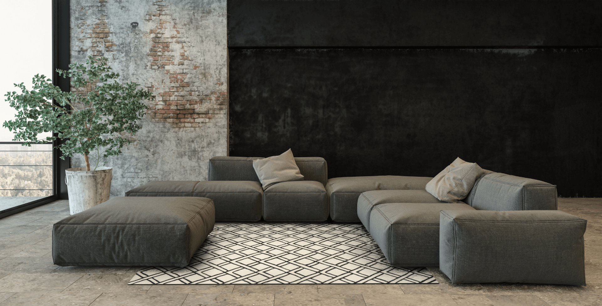 Dywan wełniany z geometrycznym wzorem BROOKLYN BLACK Handmade Collection Carpet Decor Fargotex