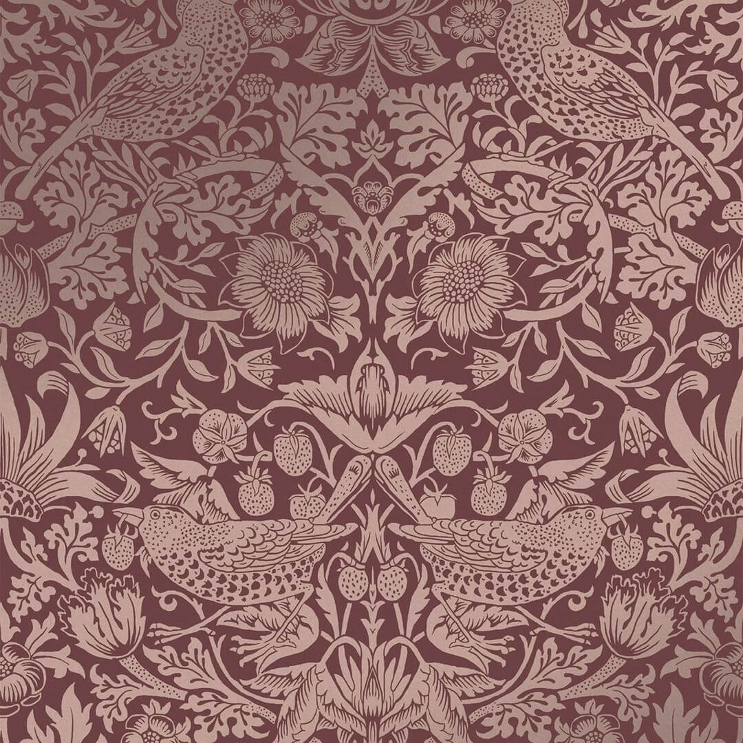 Tapeta botaniczna "Złodziej truskawek" metaliczna Graham & Brown Strawberry Thief Fibrous 124235 William Morris At Home