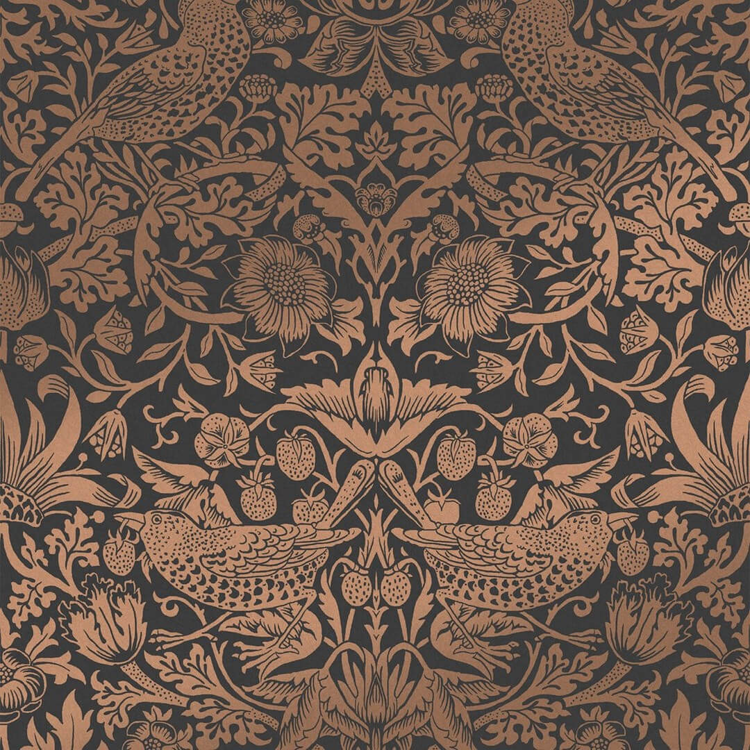 Tapeta botaniczna "Złodziej truskawek" metaliczna Graham & Brown Strawberry Thief Fibrous 124236 William Morris At Home