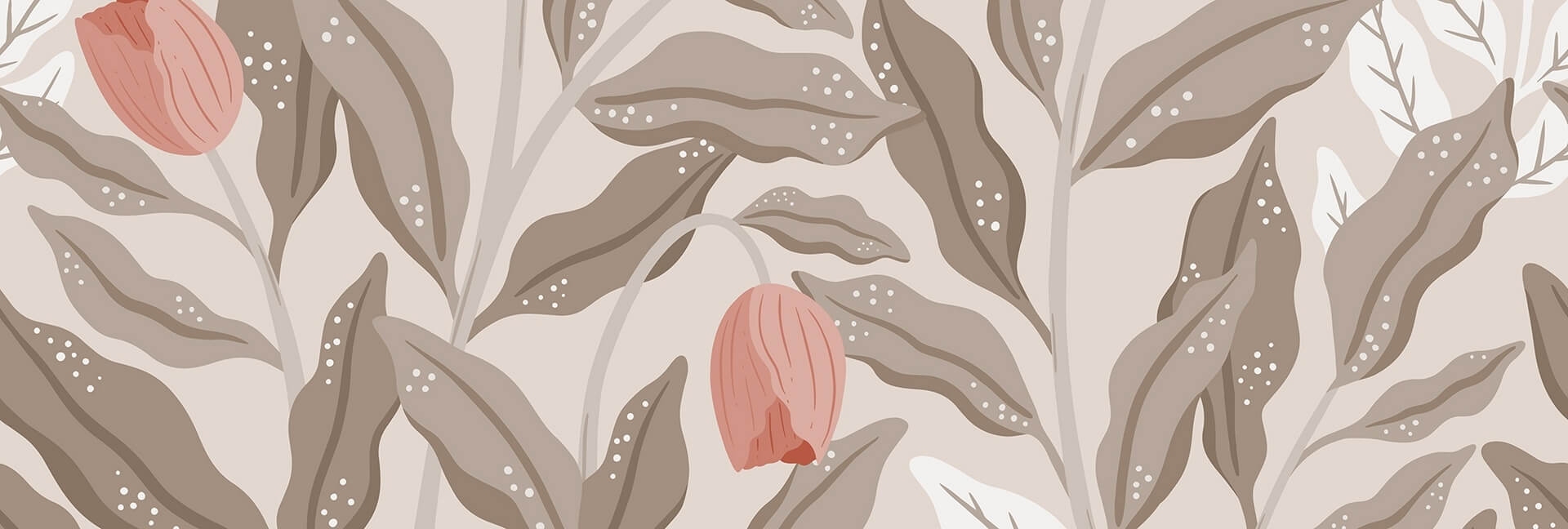 Fototapeta okazałe liście i kwiaty Rebel Walls R19964 Cool Flora Beige Pink Family Fun