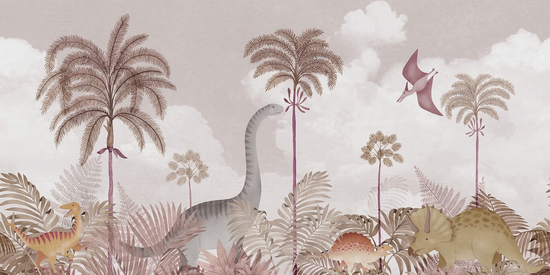 Fototapeta świat dinozaurów Rebel Walls R19973 Dinosaur Word Pink Family Fun
