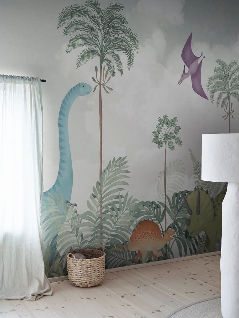 Fototapeta świat dinozaurów Rebel Walls R19975 Dinosaur World Light Green Family Fun