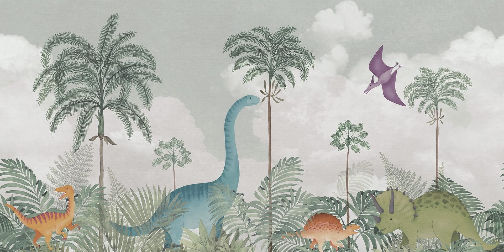 Fototapeta świat dinozaurów Rebel Walls R19975 Dinosaur World Light Green Family Fun