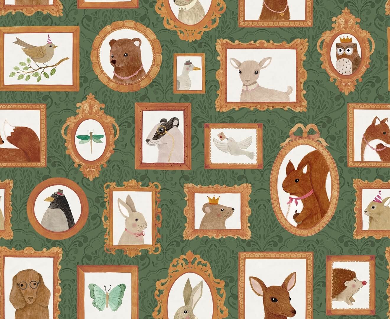 Fototapety zwierzęta w ramkach Rebel Walls R19984 Pet Frames Dark Green Family Fun
