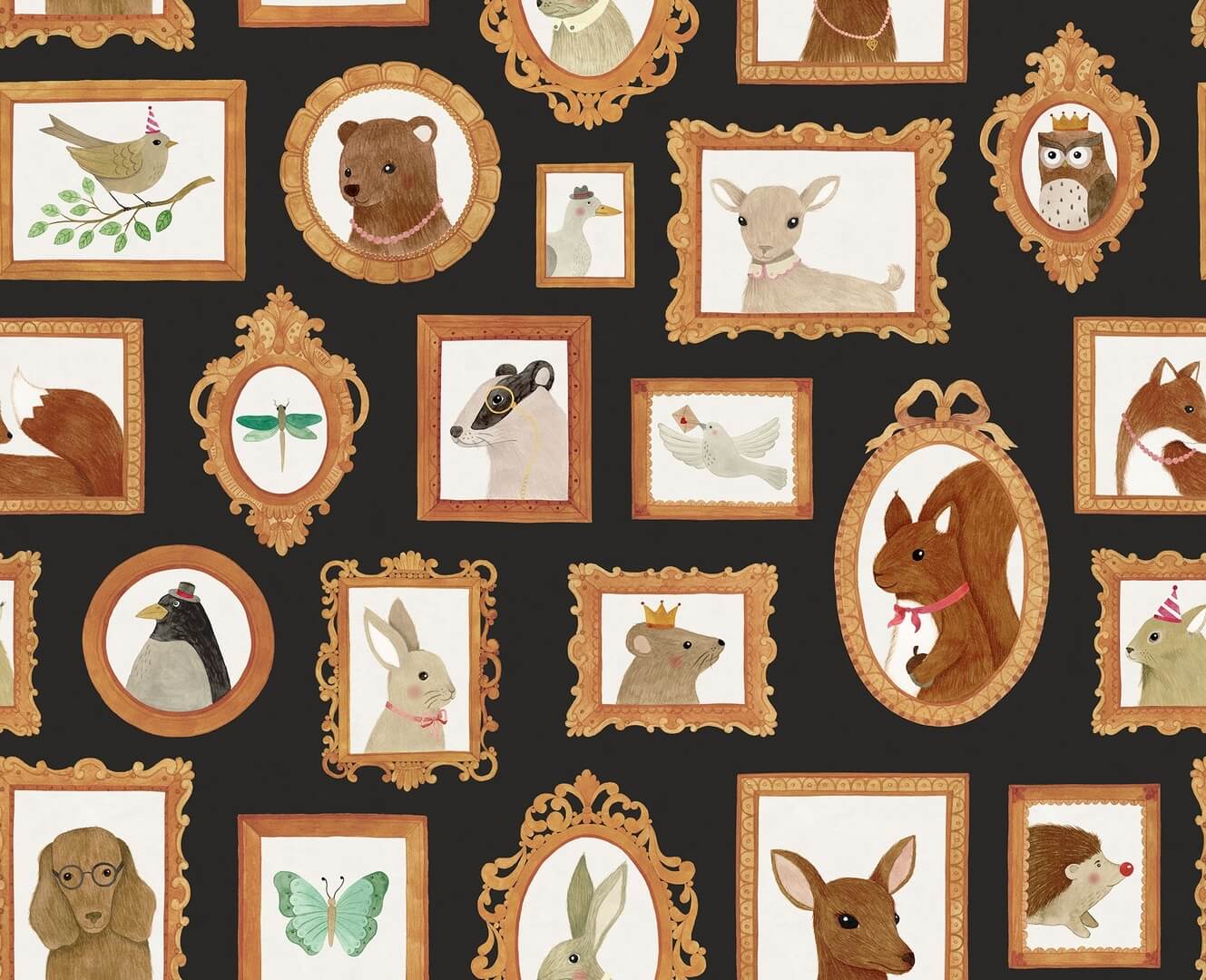 Fototapety zwierzęta w ramkach Rebel Walls R19986 Pet Frames Black Family Fun