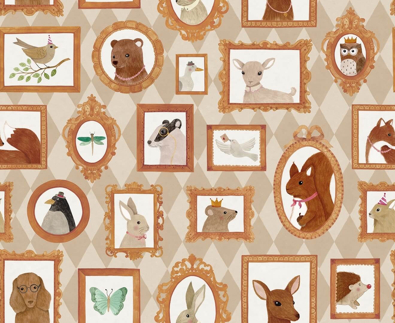 Fototapety zwierzęta w ramkach Rebel Walls R19987 Pet Frames Harlequin Family Fun