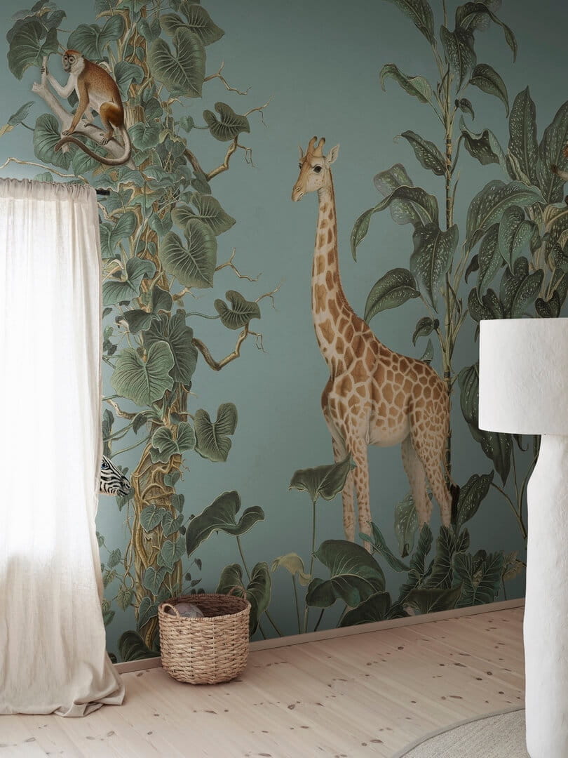 Fototapeta zwierzęta dżungli Rebel Walls R19991 Wildlife Stroll Blue Family Fun