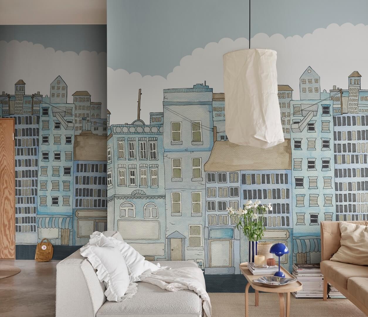Fototapeta miasto Rebel Walls R20586 Funny Houses Light Blue Family Fun