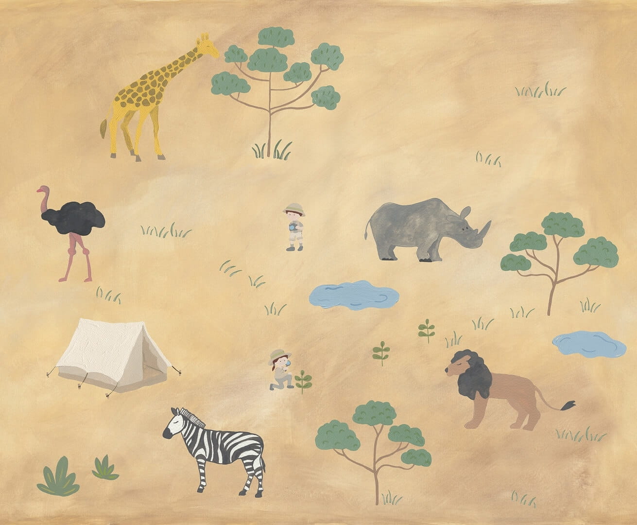 Fototapeta dzikie zwierzęta sawanny Rebel Walls R20600 Animal Safari Sand Family Fun