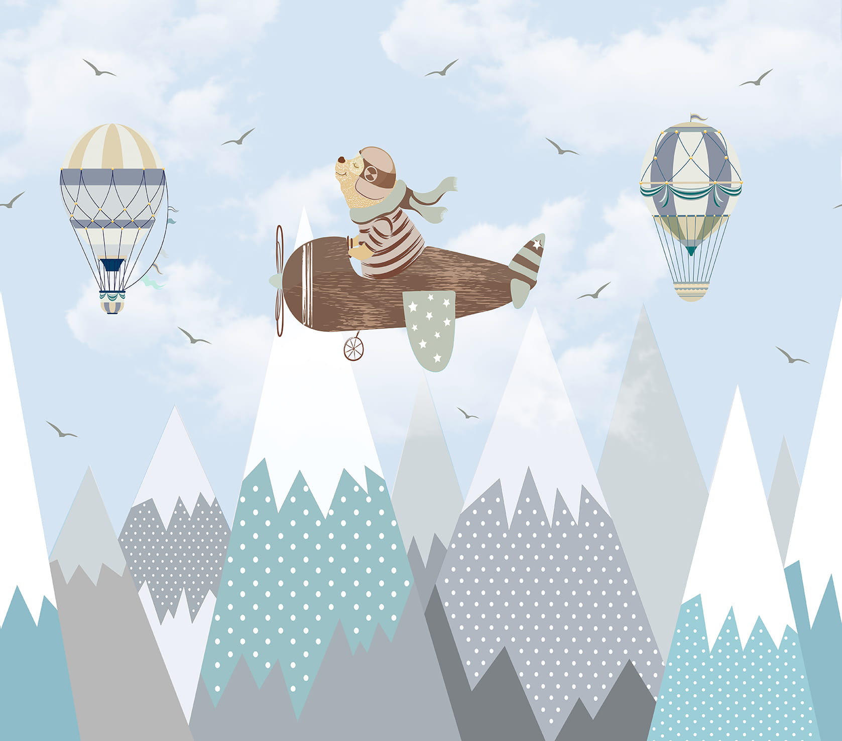 Mural góry, samolot i balony Decoprint CW6001-1 Air Travel Bear Magic Cute Walls