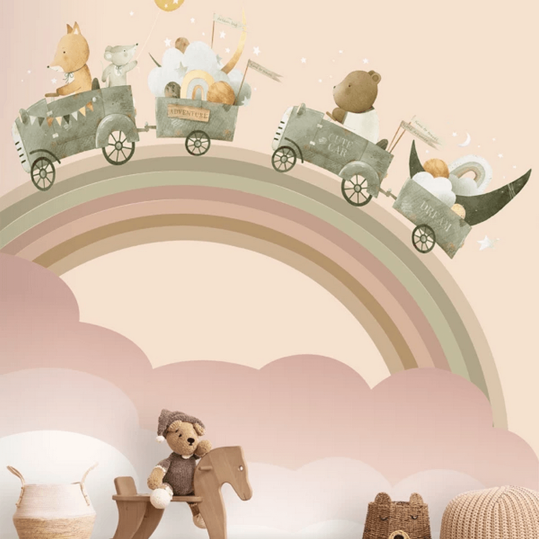 Mural tęcza, zwierzęta, chmury Decoprint CW6002-2 Rainbow Trawel Cute Walls