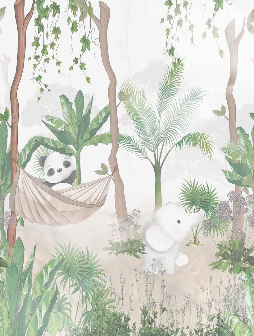 Mural tropikalny z pandą i słonikiem Decoprint CW6010-1 Adventure Trek Cute Walls