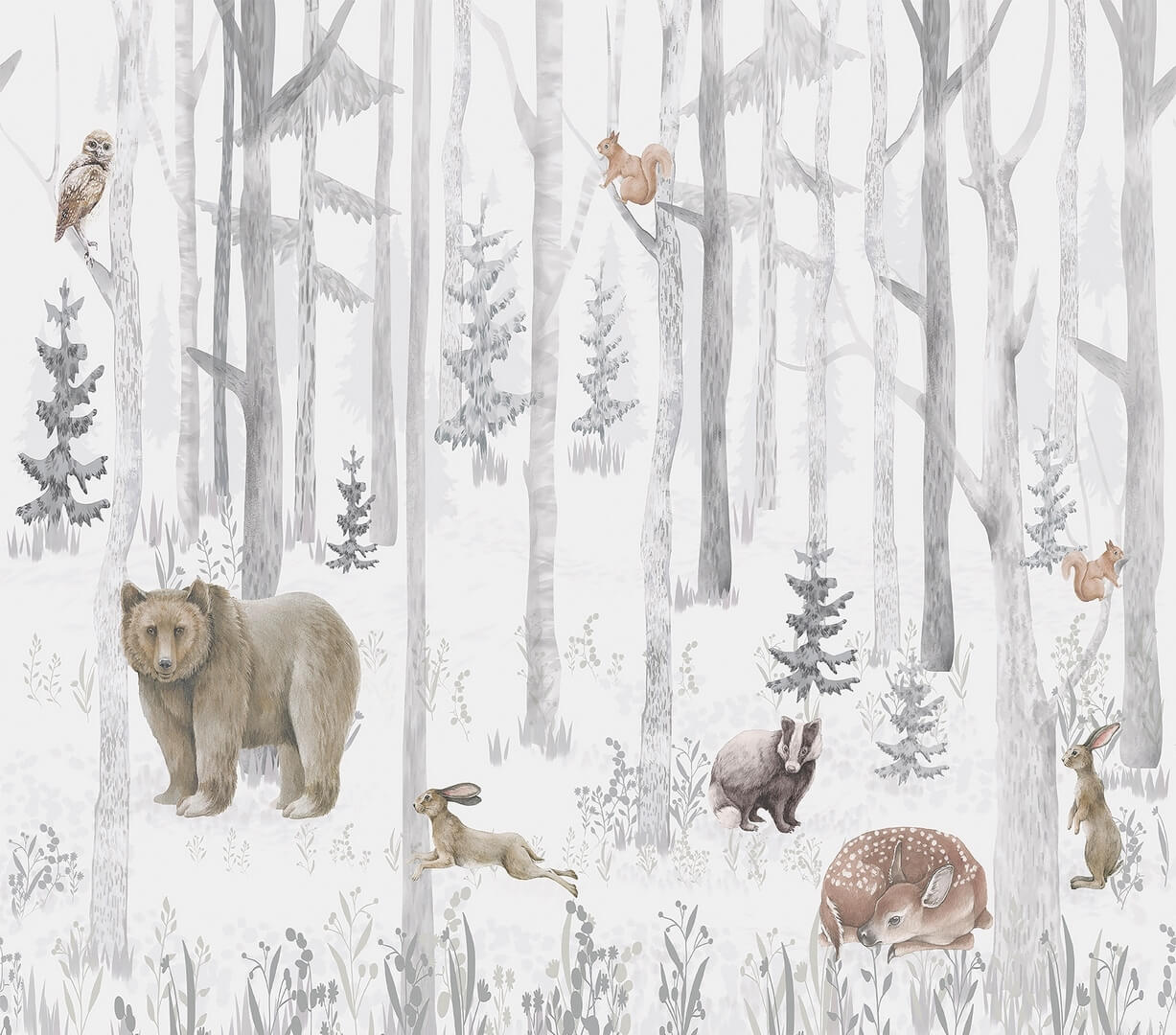 Mural zwierzęta leśne Decoprint CW6044-1 Winter Woodland Cute Walls