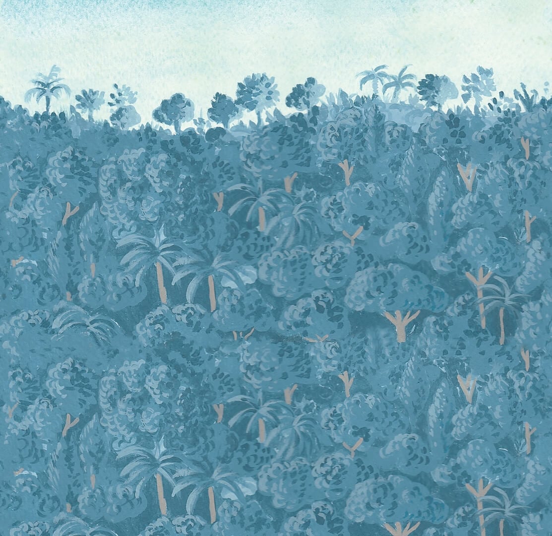 Fototapeta pod prysznic egzotyczny las Wall&Deco WET_BF2401 Blue Fairy Tale WET SYSTEM 2024-2
