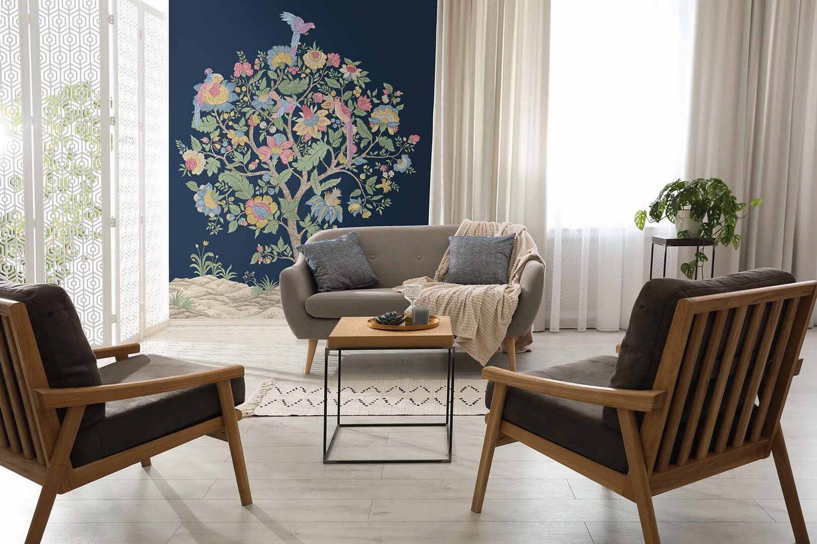 Mural botaniczny drzewo i ptaki Wallquest TJ41402M Mulberry Tree