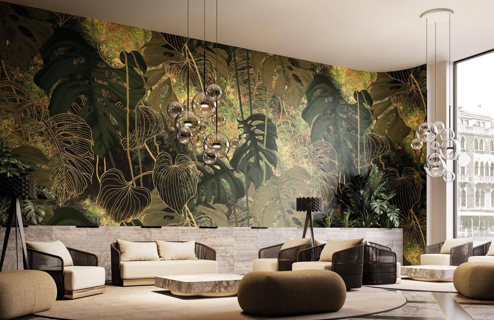 Fototapeta tropikalne liście Instabilelab GOLDEN LEAF Rose Gold 24K