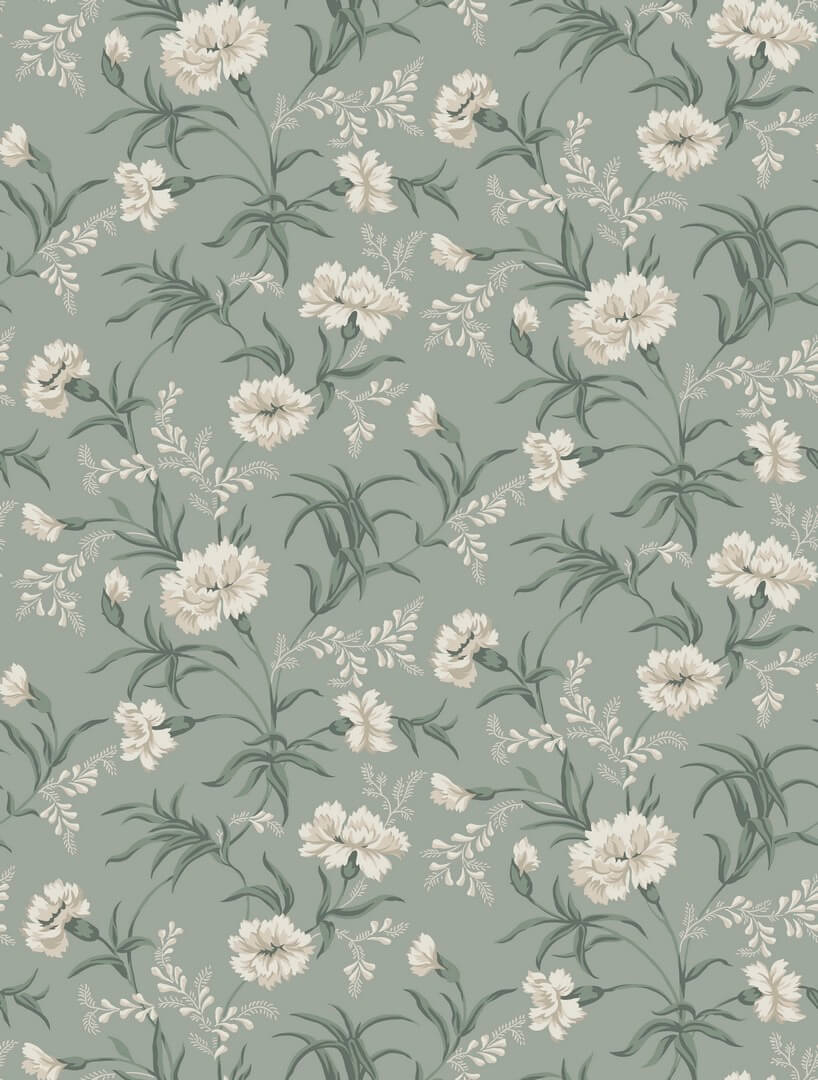 Tapeta kwiaty goździki Sandberg 832-38 Emilie Garden Green Tradgarden