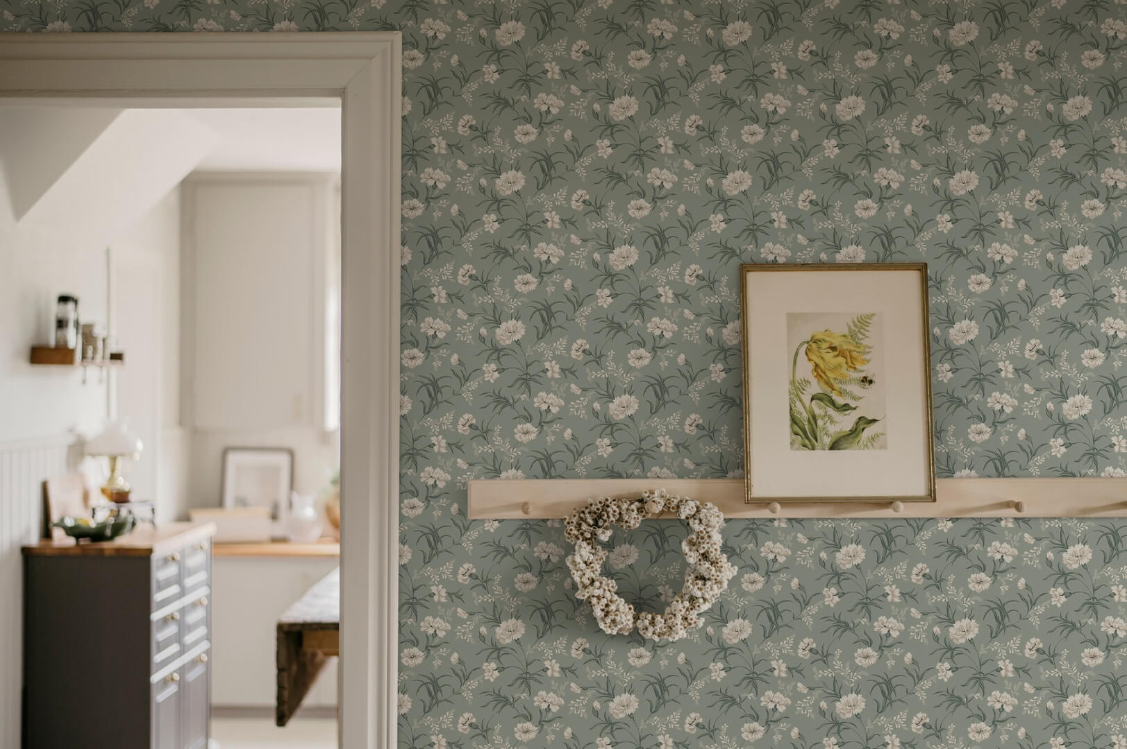 Tapeta kwiaty goździki Sandberg 832-38 Emilie Garden Green Tradgarden