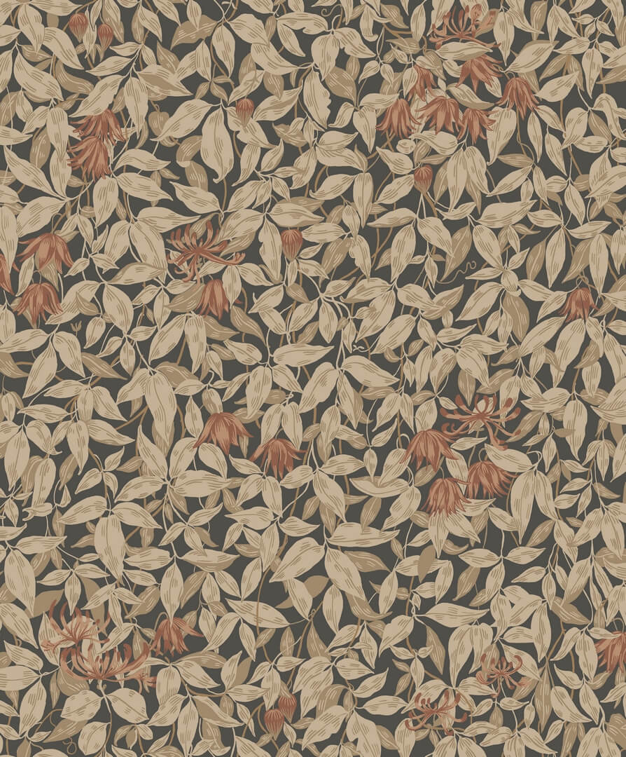 Tapeta liście i kwiaty Sandberg S10559 Linnea Charcoal Tradgarden