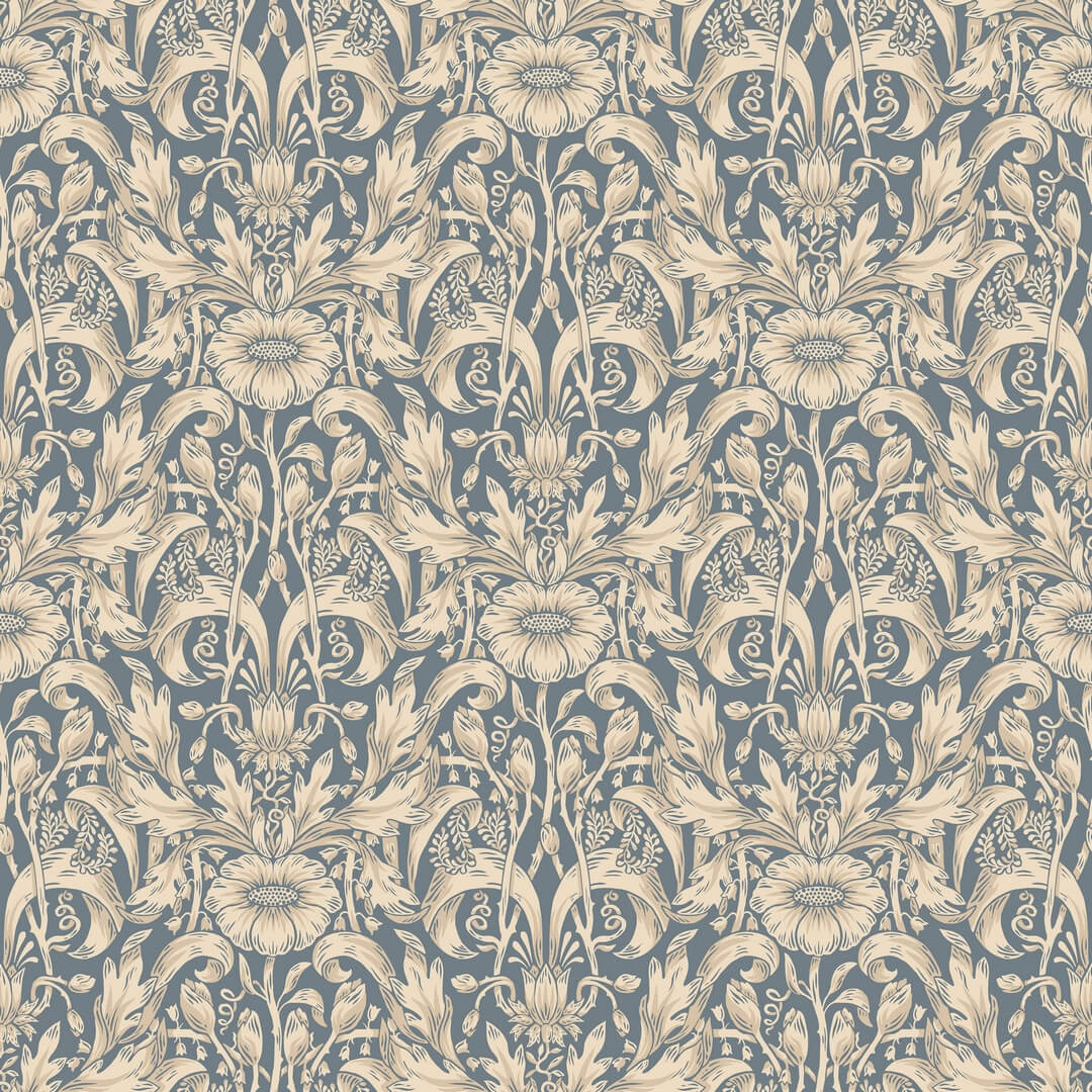 Tapeta roślinne medaliony Sandberg S10571 Emil Indigo Blue Tradgarden