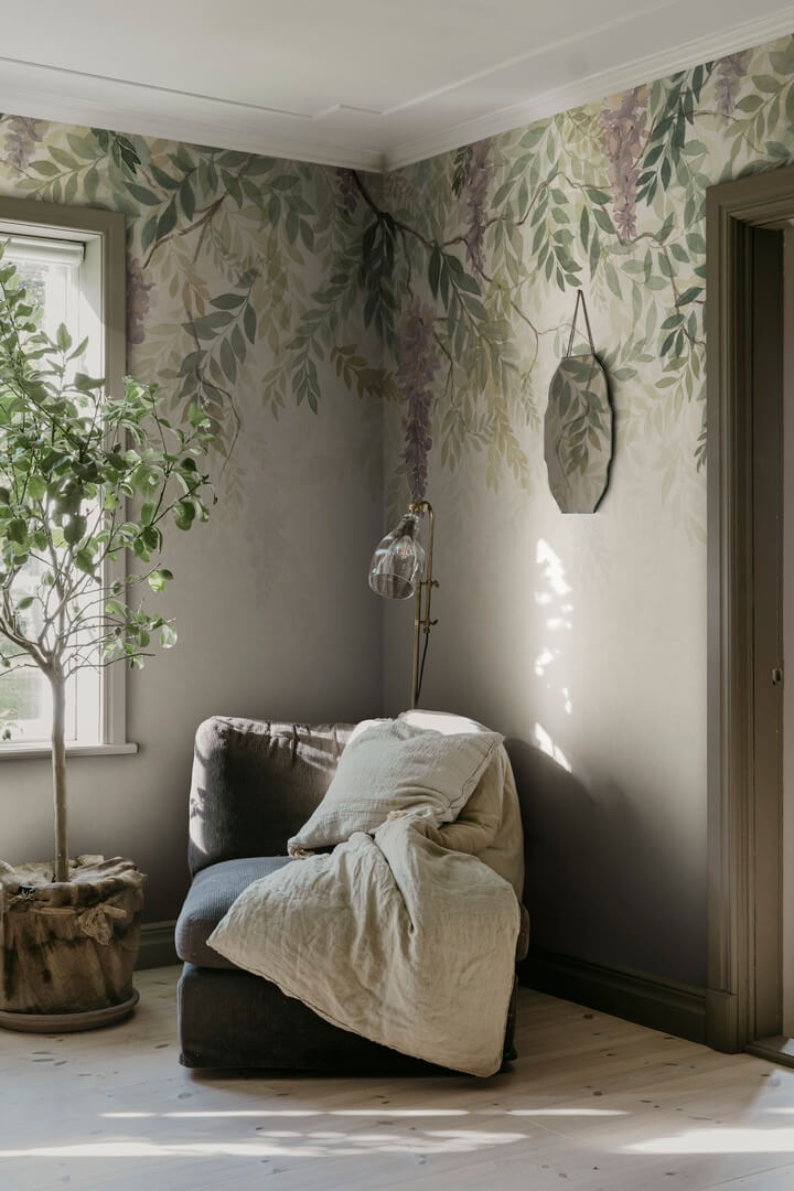 Fototapeta roślinna akwarela Sandberg S10657 Wisteria Green Tradgarden