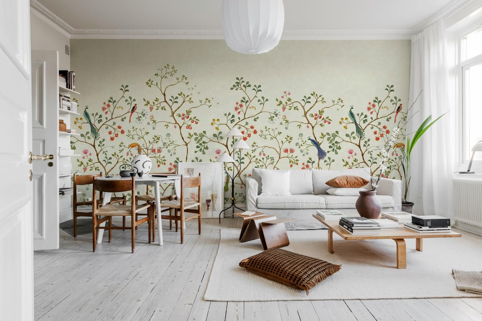 Fototapeta botaniczna Rebel Walls R21197 Songbird Mural Beige Hot Pops