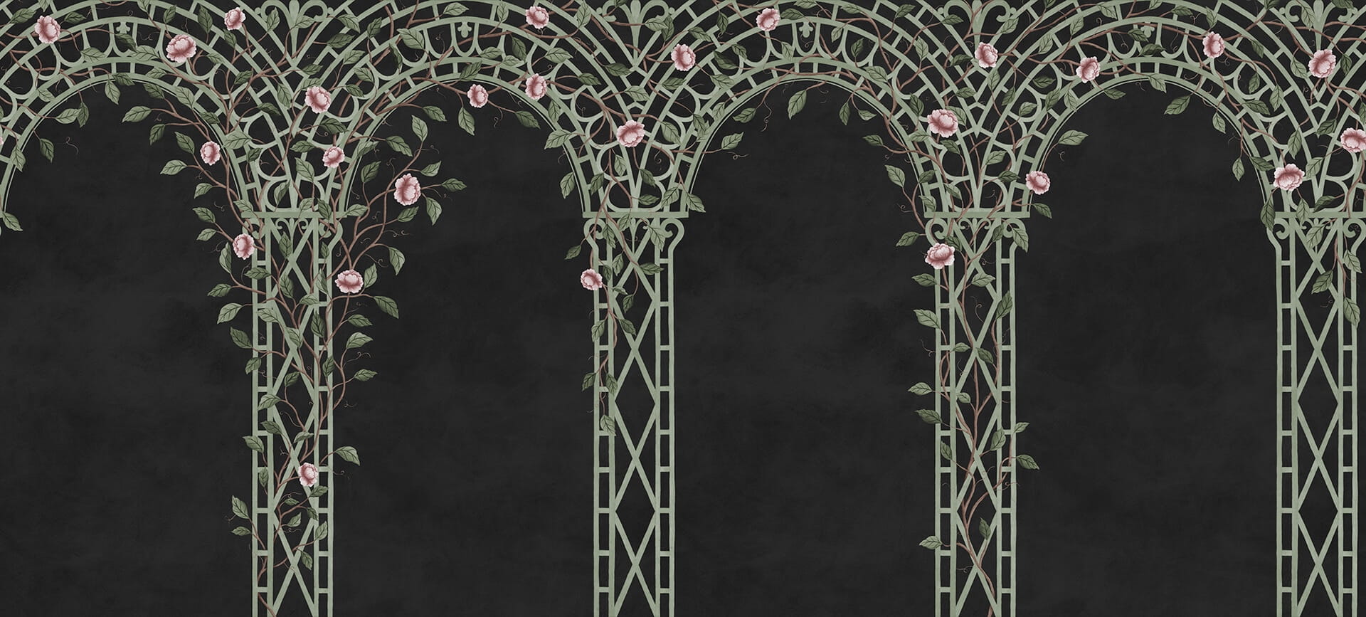 Fototapeta kratownica z pnączem kwiatów Rebel Walls R20323 Poetic Trellis Black Poetic