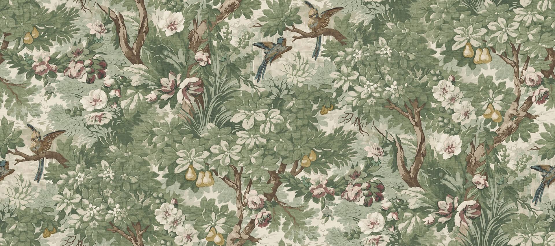 Fototapeta botaniczna w stylu vintage Rebel Walls R20331 Lush Grove Green Poetic
